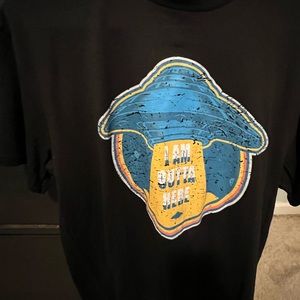 I’m Outta Here Mushroom Ladies Large Black T-shirt, Good Condition